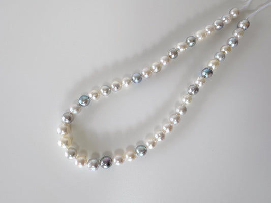 8.5-10mm Japanese Akoya Pearl Beads, Natural blue/silver/white color pearl, Genuine Salt water Akoya Pearl, Full Strand, 40cm , 15.7"