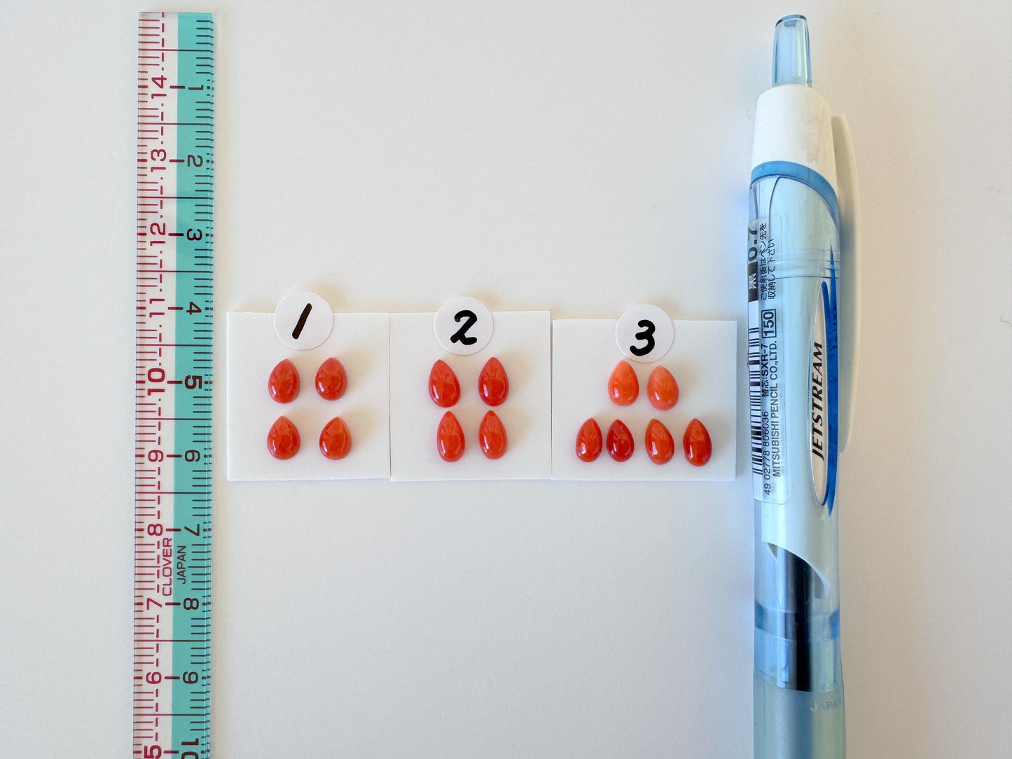 Natural Japanese Aka (Red) Coral Pear Shape Cabochons: Set of 4 or 6 Pcs