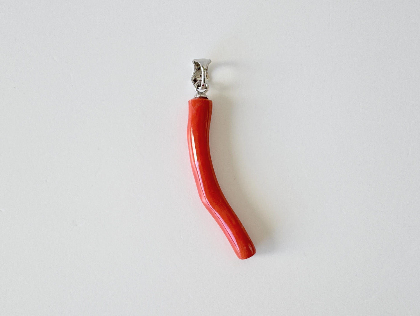 Momo Coral Branch Pendant - Japanese Coral Jewelry - Vermilion Orange, 34mm, Rhodium Silver Bail