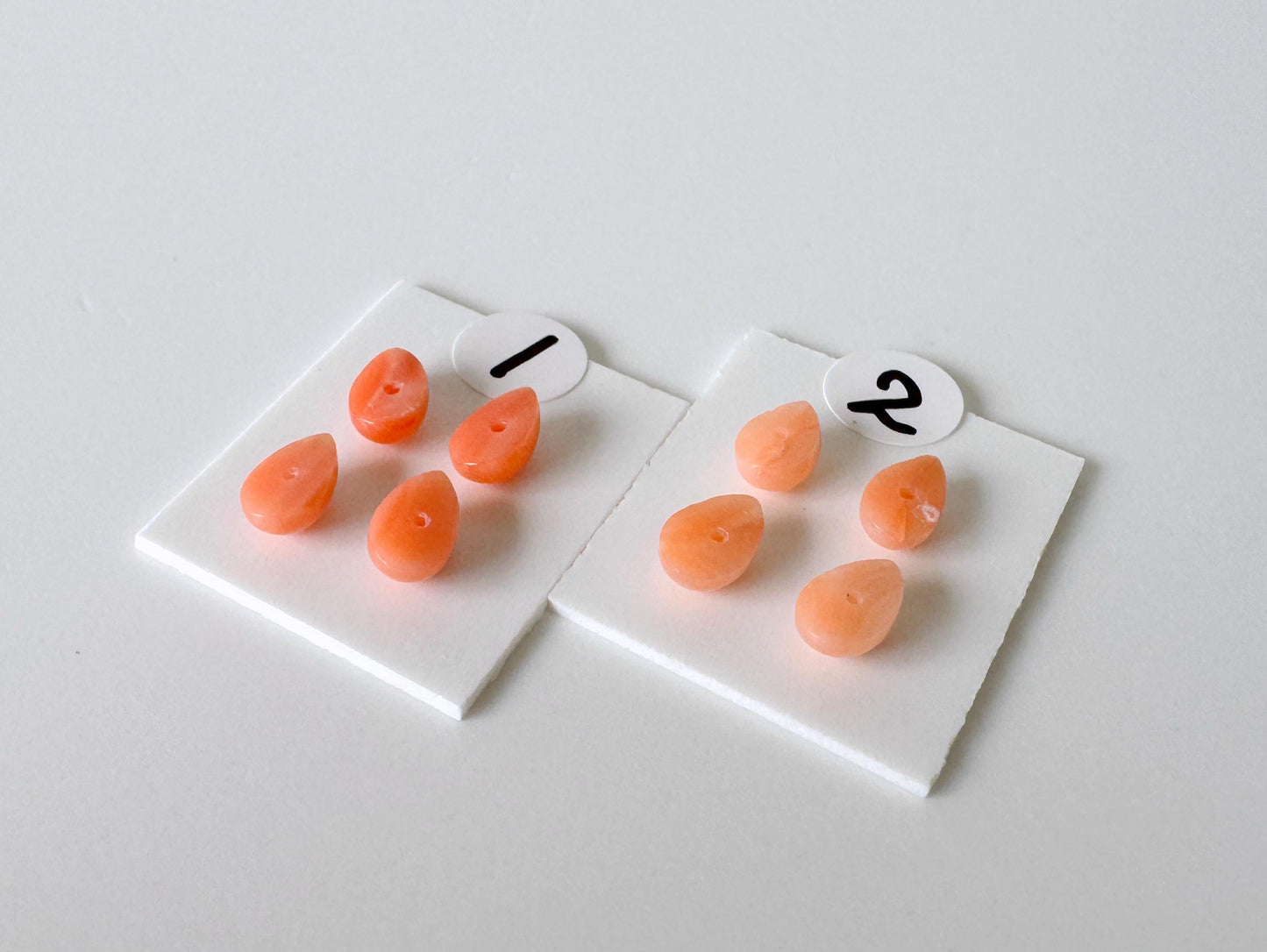 Deep Sea Coral, Pear Shaped Cabochons - Pink Orange | Back Hole | 6.5-7x4mm | 4Pc