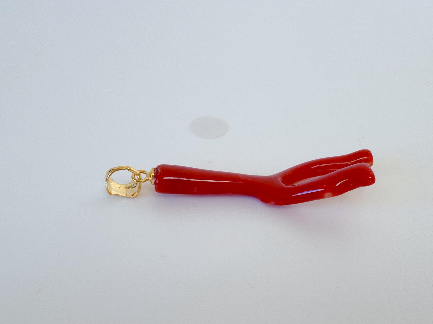 Natural Red Coral Branch Pendant: Japanese Aka Coral, Gold Plated Silver Bail, 40mm