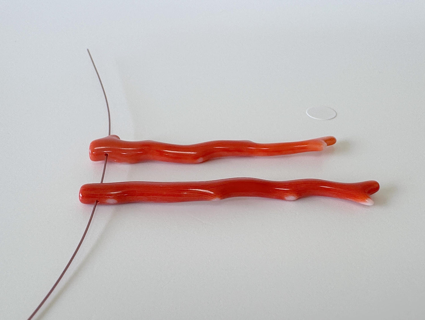Natural Japanese Momo Coral branches, Set of 2pcs, Natural Dark Orange Color, Side Full-Hole, Genuine Precious Coral, for Jewelry Making