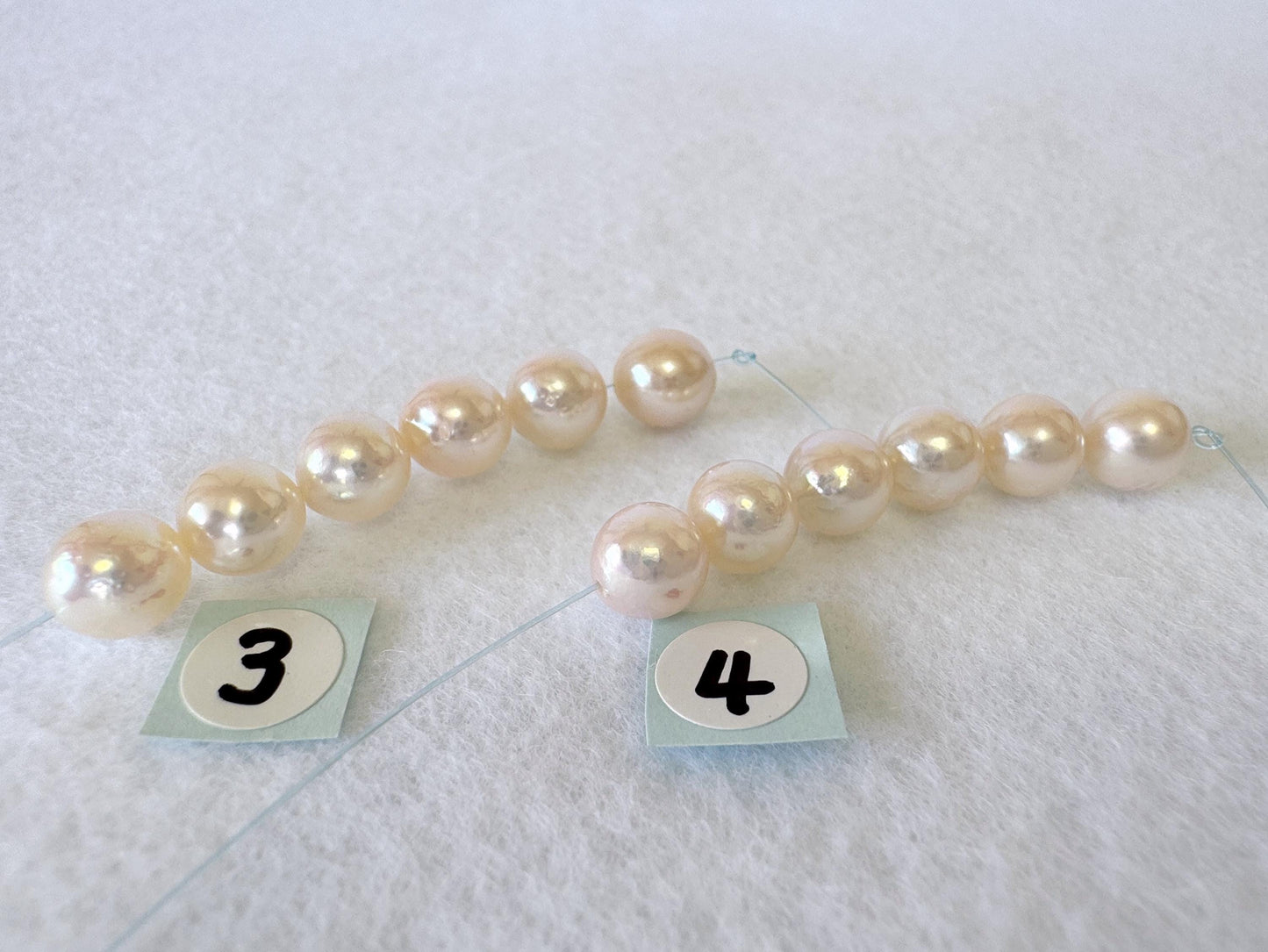 Japanese White/Pink Akoya Pearl Beads, 6.5-7mm, Mini Strand, Short Strand, 6 Pieces, Genuine Akoya Pearl, Cultured in Sea Water
