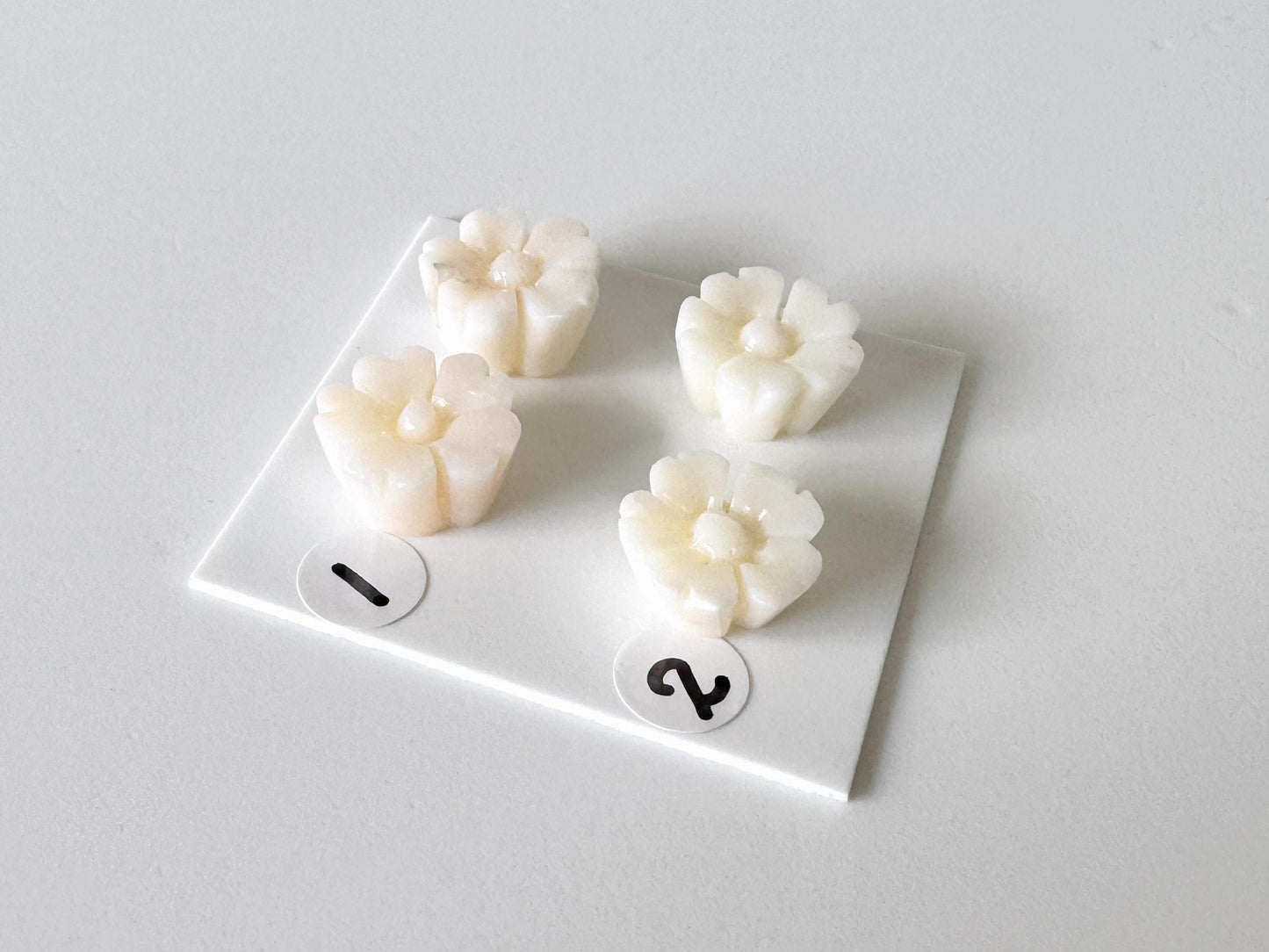 Coral Cherry Blossom Carvings: Natural Deep Sea Coral Sakura Pair, 12.5-13mm, White with Pink Tones - Genuine Coral Beads, Jewelry Making