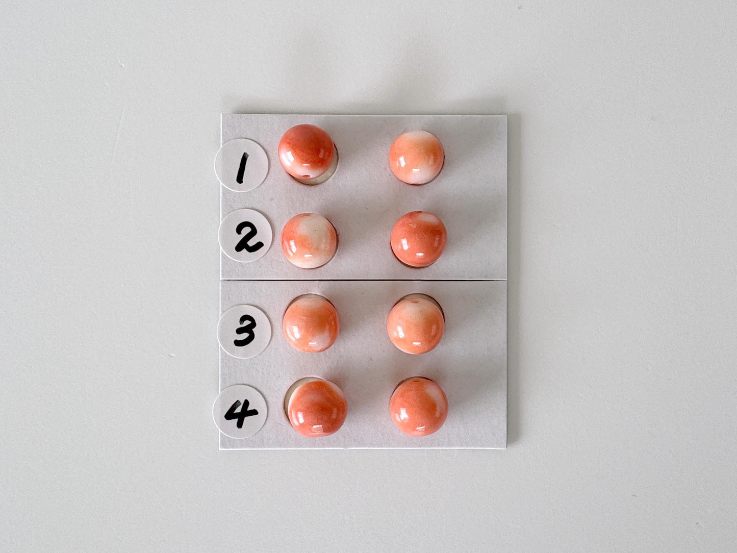 7.9-8.5mm Full-hole Natural Momo Coral Semi-Round Loose, Orange coral, for earring sets, natural color, price per pair, For jewelry making