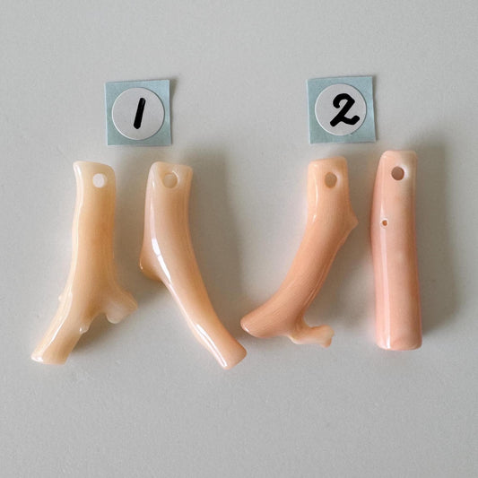 Pink Coral Branch Natural Color Coral, Deep Sea Genuine Precious Coral (Set of 2 Pieces, Drilled Holes, 30-31mm Length, Jewelry Supplies)