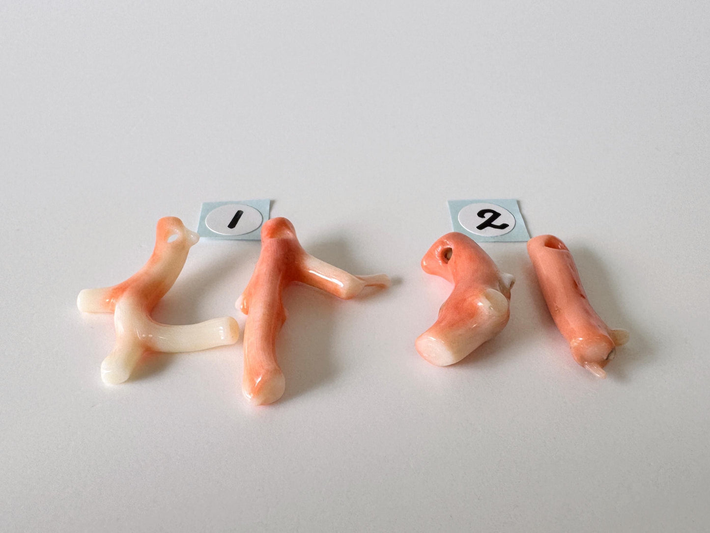 Momo Coral Branch Natural Orange, Loose Set of 2 Pieces (20-28mm Length, Genuine Coral, Drilled Holes, Jewelry Supplies)