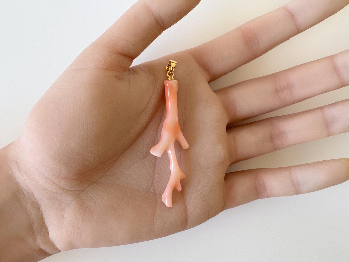 Coral Branch Pendant: Natural Pink Deep Sea Coral, Gold-Plated Silver Bail | 52mm, Jewelry, Unique Organic Design