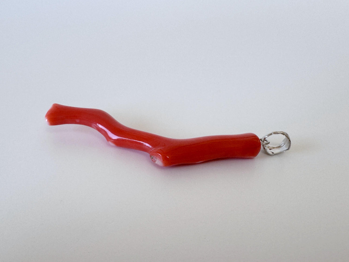 Momo Coral Branch Pendant: Japanese Vermilion Orange Coral - Silver Rhodium-Plated Bail, 50mm Length, Sea Inspired Jewelry Gift