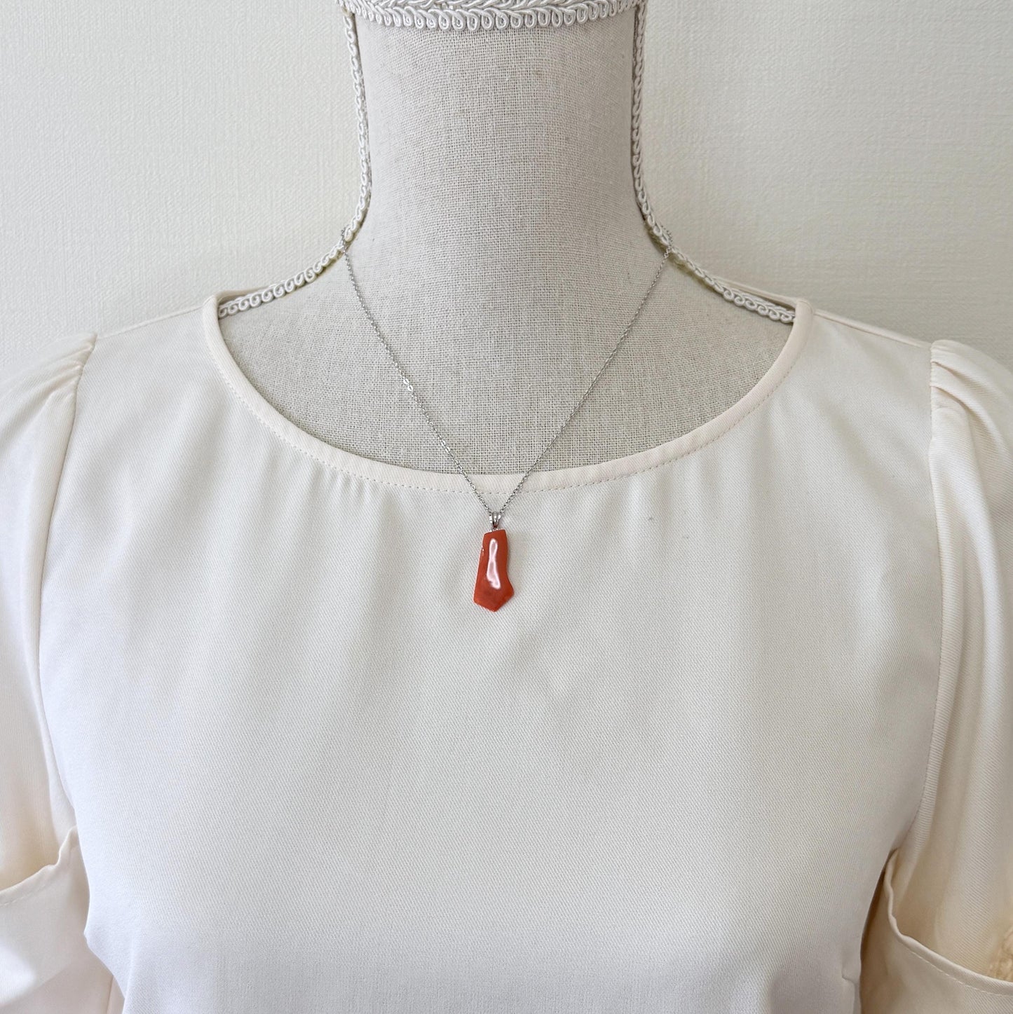 Orange Momo Coral Pendant - Natural Unique Shape Coral Jewelry - German Silver Bail, Genuine Material, 26x12mm
