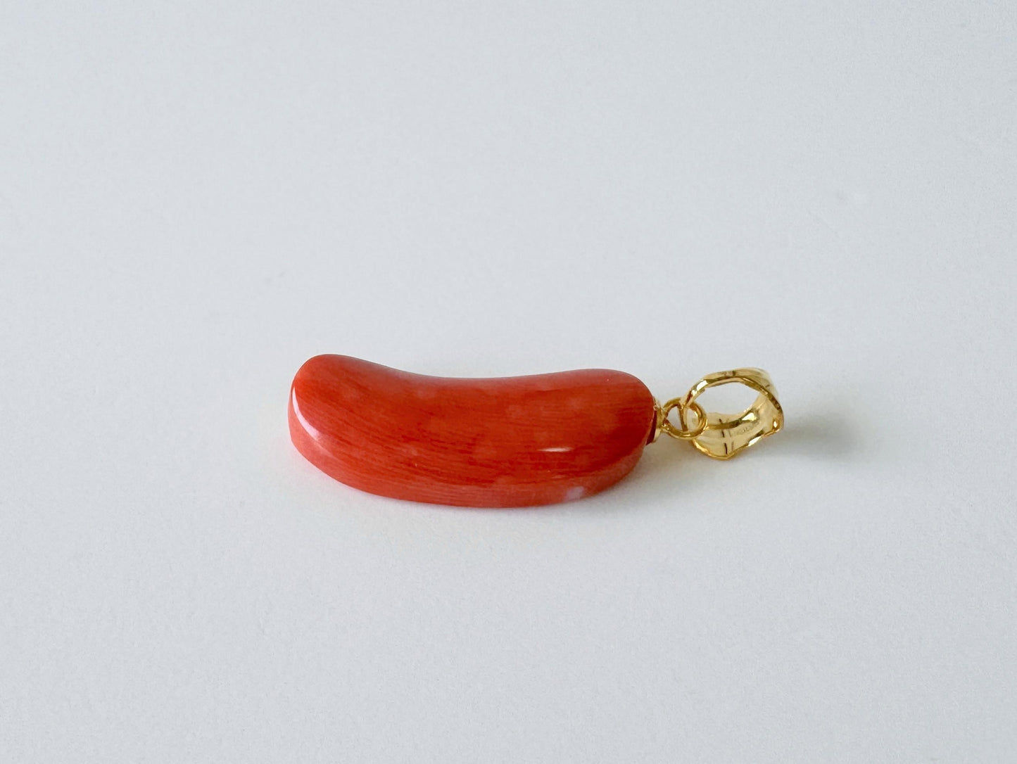 Orange Momo Coral Pendant - Natural Unique Shape Coral Jewelry - Silver Bail (Gold-Plated), Genuine Material, 22x9mm