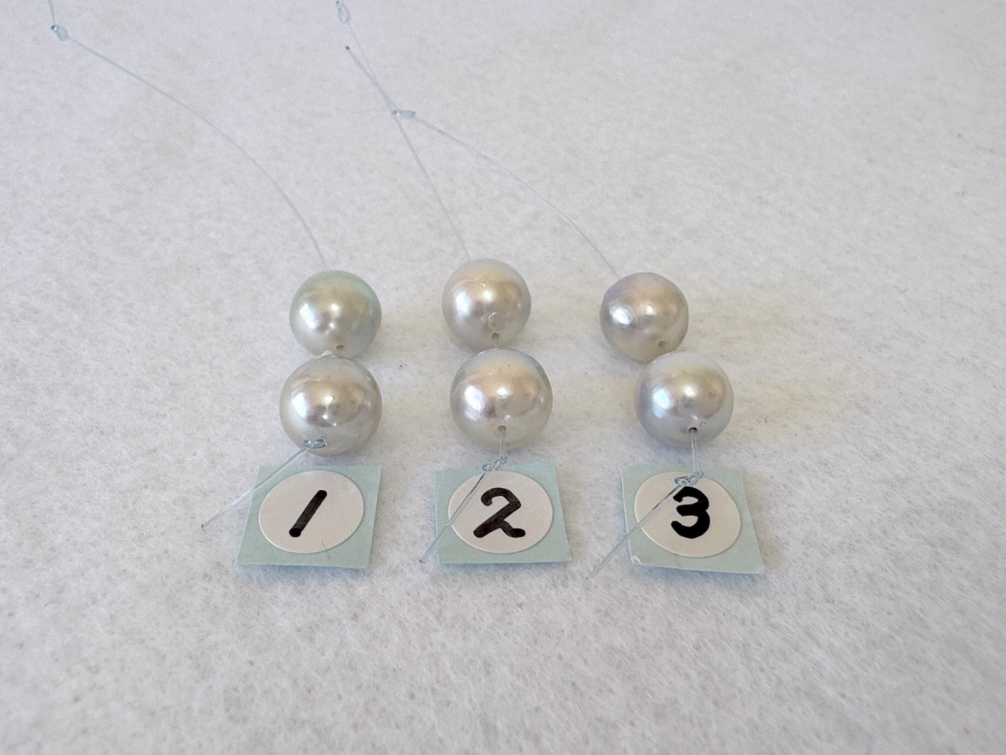 Japanese Blue/Silver (Natural color) Akoya Pearl Beads, 8-8.5mm, Mini Strand, 2 Pieces, Short Strand, Salt water pearl, Genuine Akoya Pearl