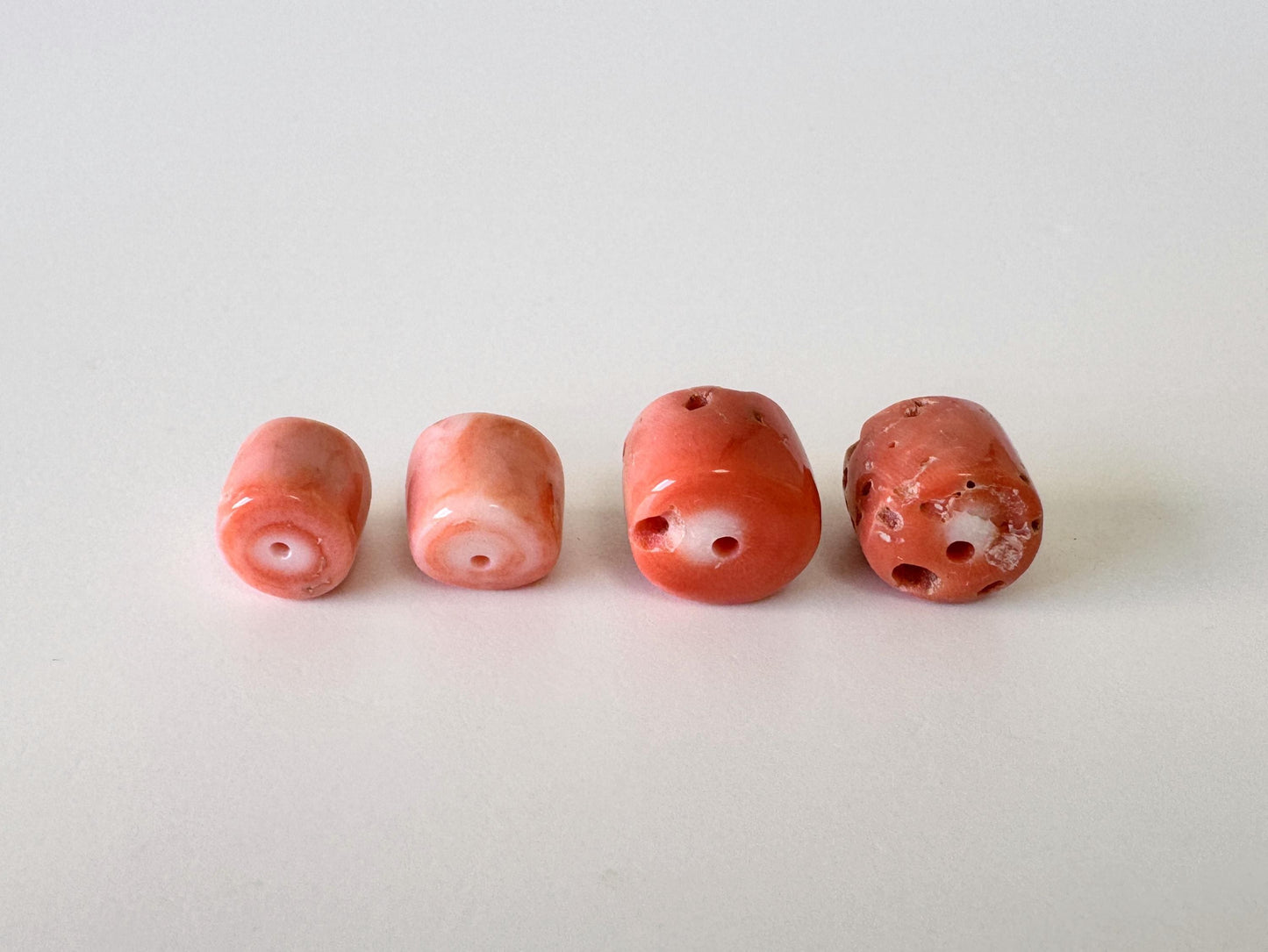Momo Coral Cylinder Loose - Natural Orange Pink Japanese Coral Beads - Full Hole Drilled, Jewelry Making, Set of 4