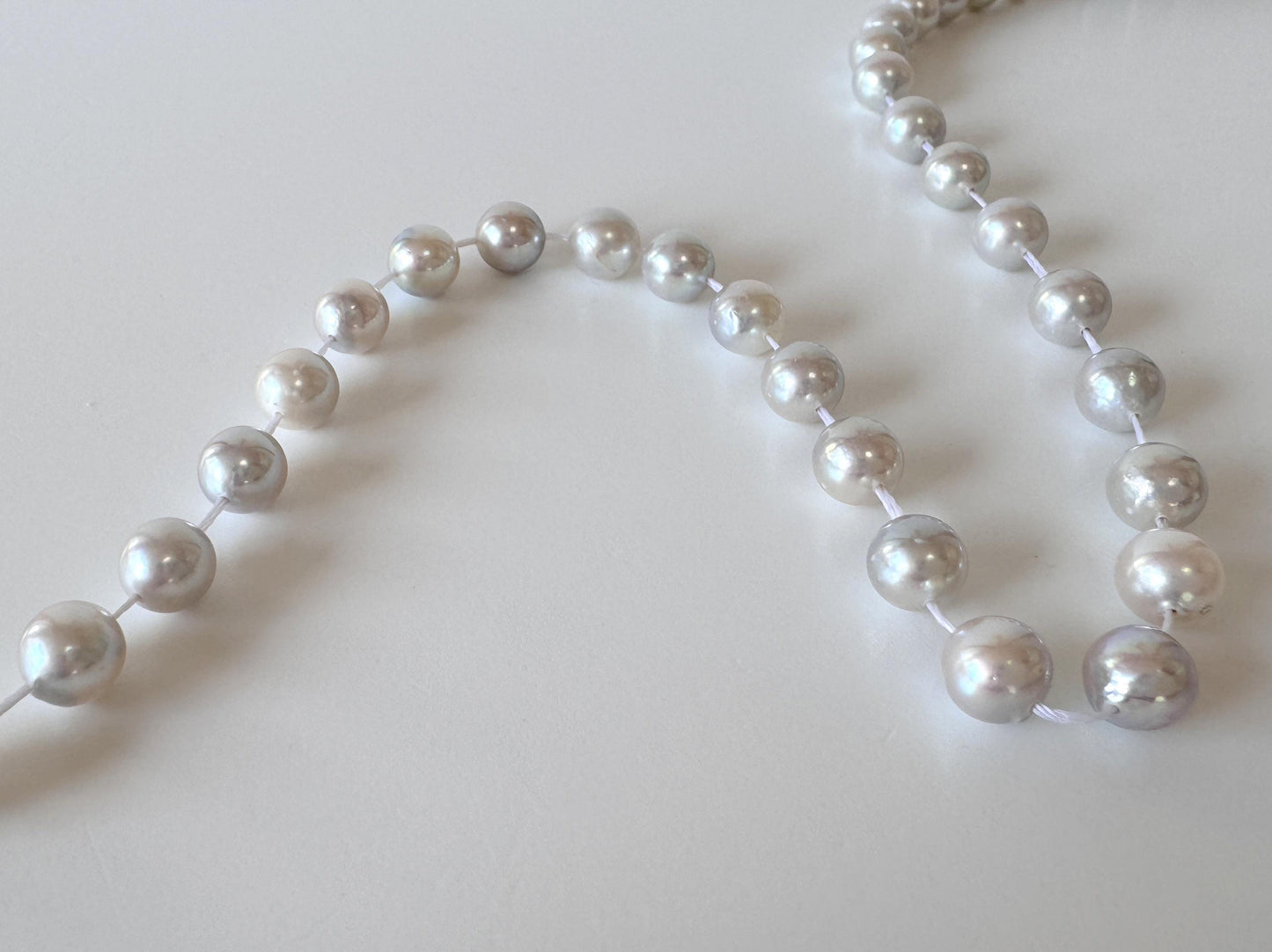Japanese Akoya Pearl Beads - Natural Blue Silver Cultured Pearls - Full Strand 40cm, 6.5-7mm, Saltwater Jewelry Supplies