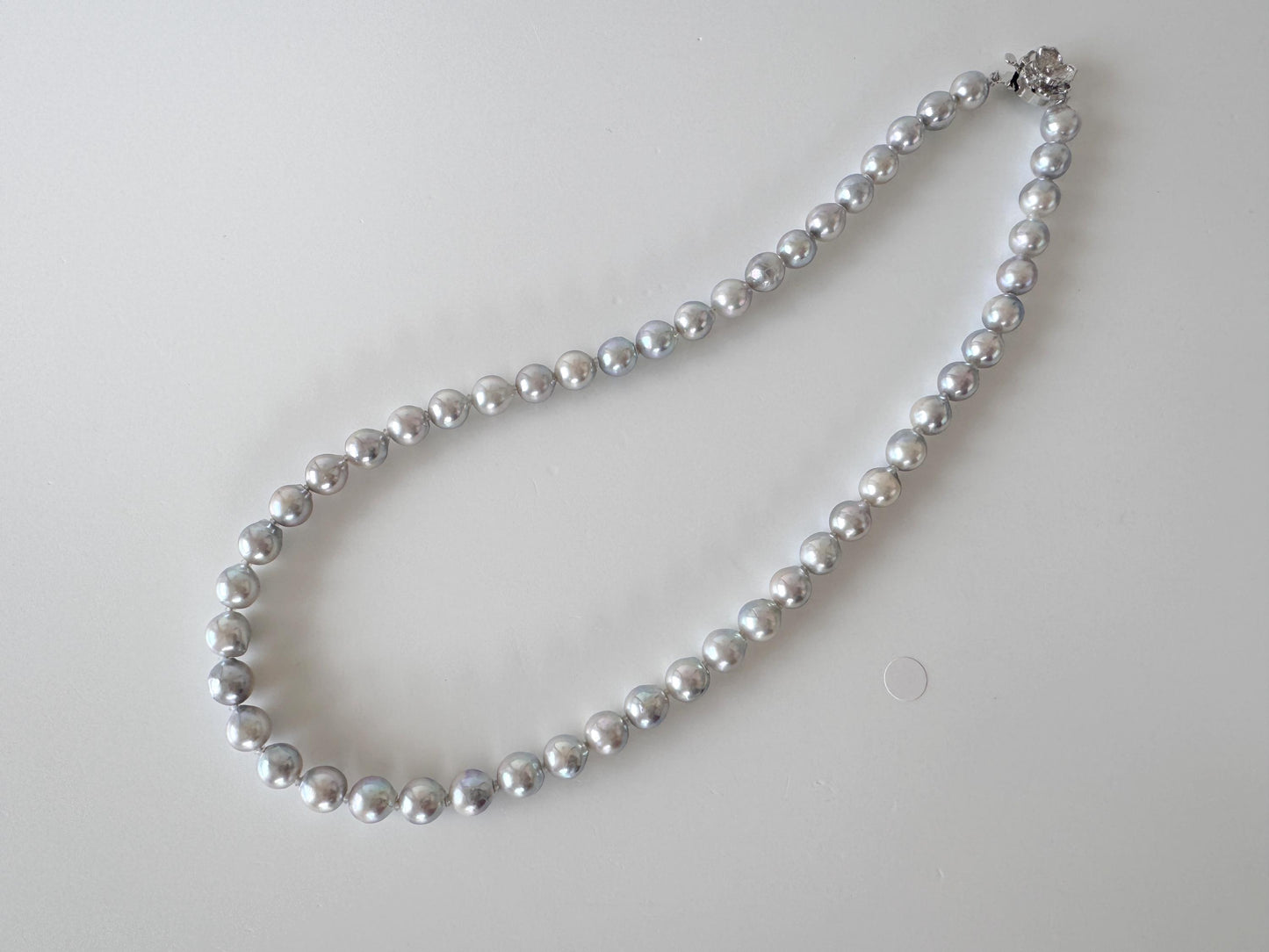 Japanese Akoya Pearl : Natural Blue Silver Color - Cultured Saltwater Pearls, 7.5-8mm Beads, Silver Clasp Necklace