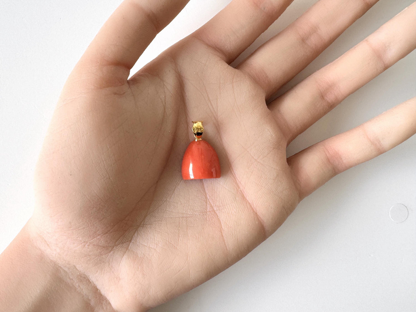 Orange Momo Coral Pendant - Natural Unique Shape Coral Jewelry - Silver Bail (Gold-Plated), Genuine Material, 13.4x13.7mm