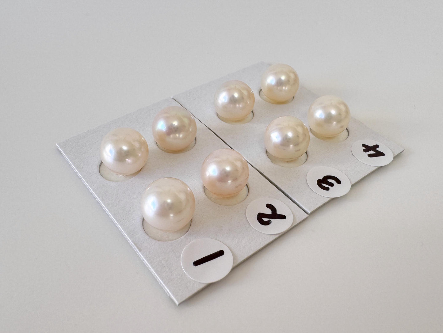 Akoya Pearl Pair Half Drilled Beads, 8.5-9mm Round White Pink Overtone (Saltwater Cultured, Jewelry Supplies)