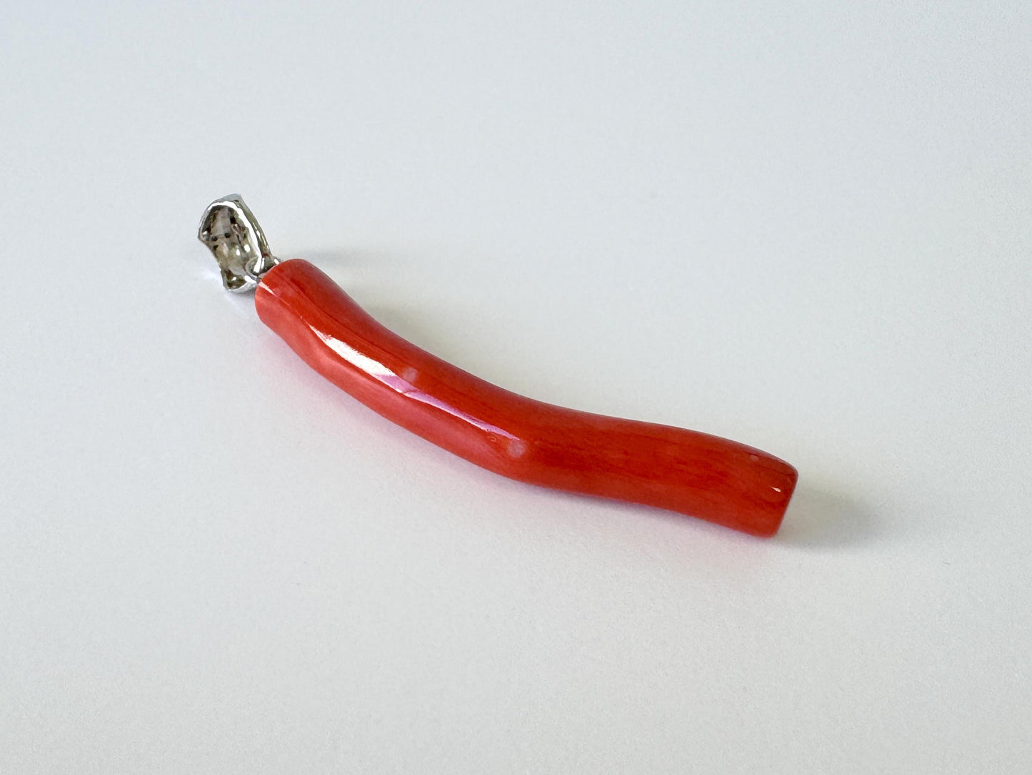 Momo Coral Branch Pendant - Japanese Coral Jewelry - Vermilion Orange, 34mm, Rhodium Silver Bail