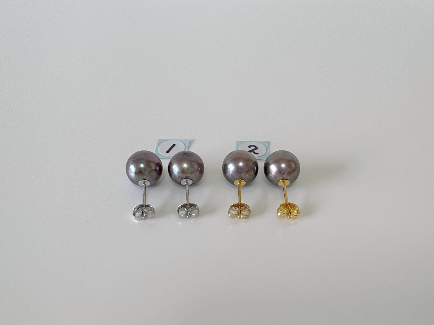 Japanese Black/Peacock Black Akoya Pearl Stud Earrings, 9.5mm, Silver 925 Post/Ear Nuts, Genuine Akoya Pearl, Salt water cultured pearl