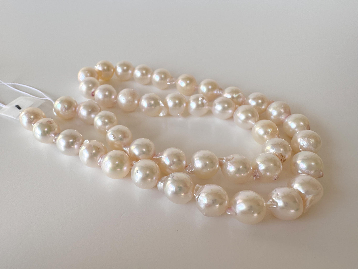 Japanese Akoya Pearl Strand 8.5-9mm Baroque Beads, White Pink Overtone (40cm, Saltwater Cultured)