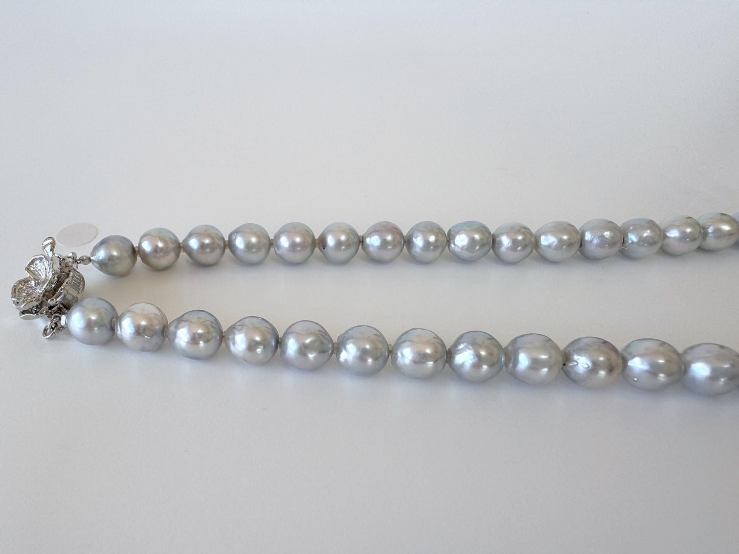 Necklace, 7.5-8mm Japanese Cream Natural Blue/Silver Akoya Pearl Necklace with Silver Clasp, Genuine Akoya Pearl, 45cm, 17.7in, Cultured Salt water pearl