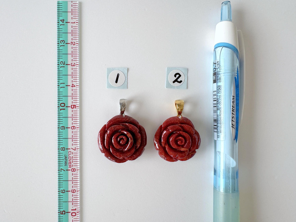 Sponge Coral Rose Pendant, Dark Red, 20mm (Brass Bail)