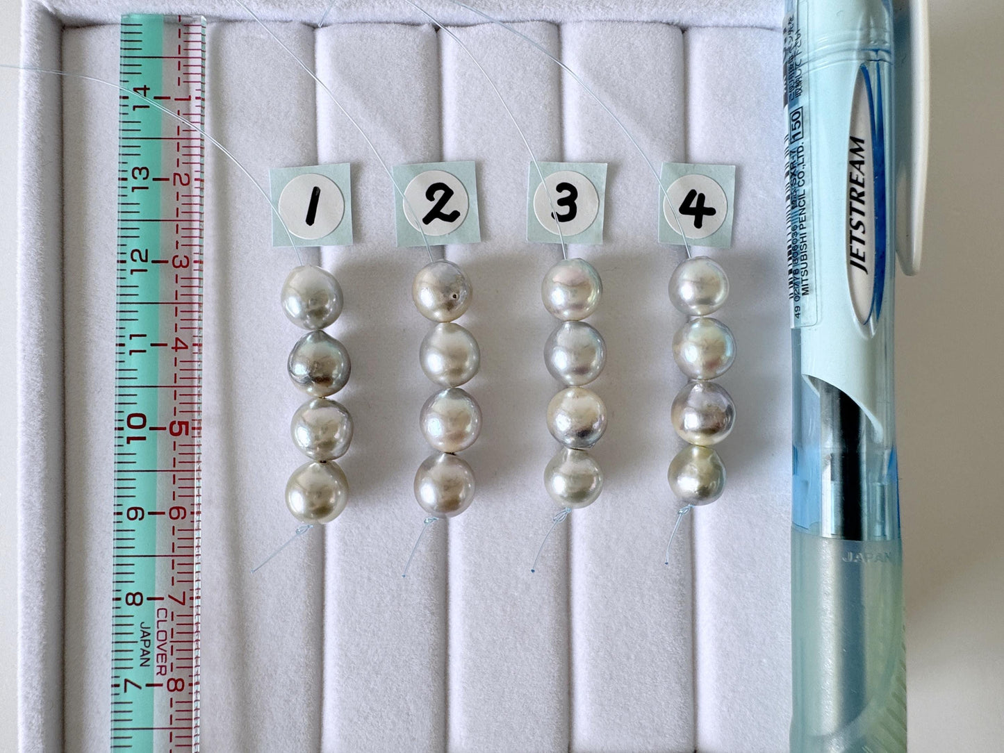 Japanese Akoya Pearl Beads: Natural Blue-Silver Cultured Pearls, Semi-Round Shape (7-7.5mm, Saltwater Mini Strand, 4 Pcs)