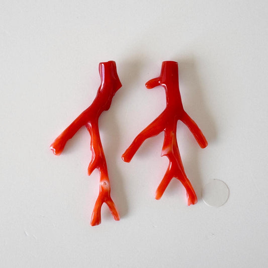 Red Coral Branch Set: Natural Aka Coral for Jewelry Making (41-45mm), Hole on Top
