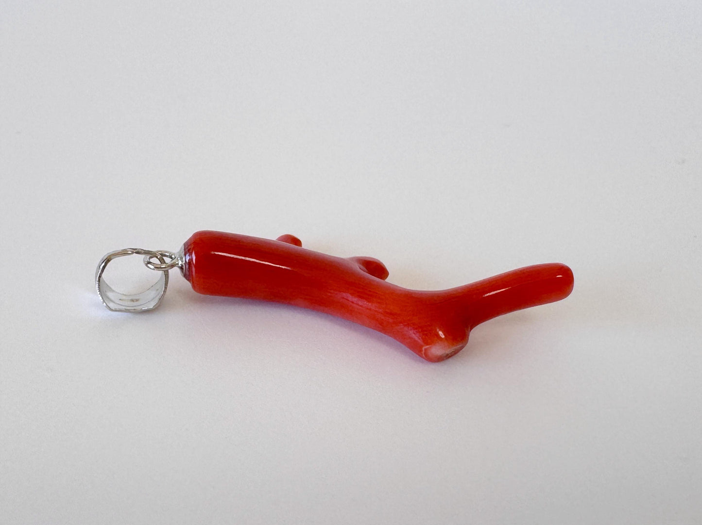 Momo Coral Branch Pendant: Japanese Orange Coral, Rhodium Silver Bail | Natural Deep Sea Jewelry, 34mm Length