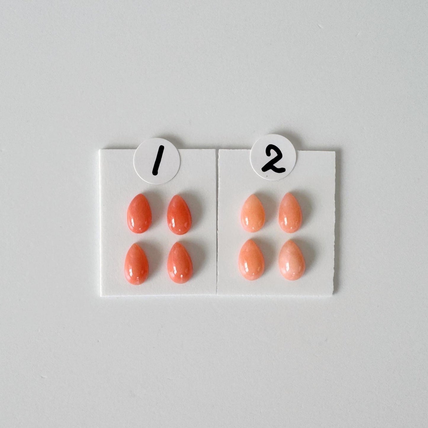 Deep Sea Coral, Pear Shaped Cabochons - Pink Orange | Back Hole | 6.5-7x4mm | 4Pc