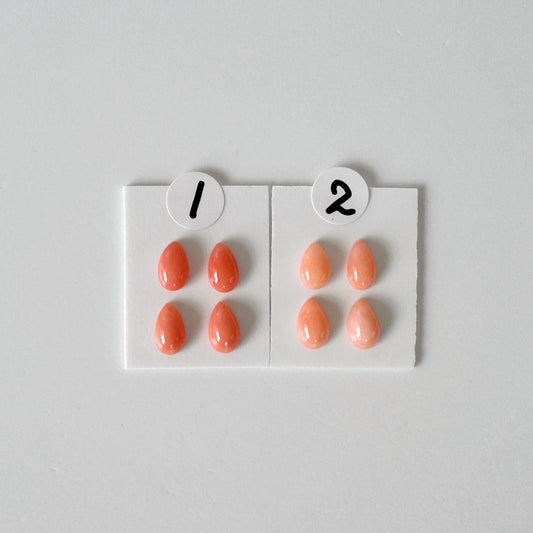 Deep Sea Coral, Pear Shaped Cabochons - Pink Orange | Back Hole | 6.5-7x4mm | 4Pc