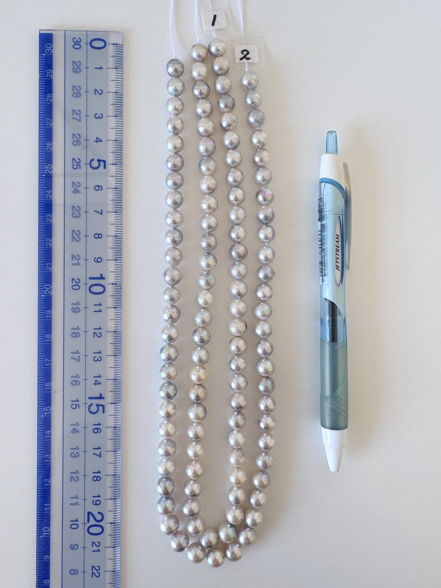 Japanese Akoya Pearl Strand: 7.5-8mm Natural Blue Silver, Full Strand | Cultured Saltwater Pearls, 15.7in Length