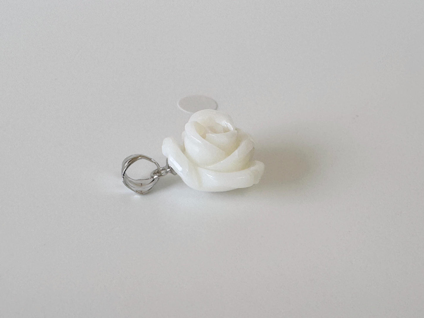 Natural White Coral Rose Pendant, 15x15mm Rose, Natural White Color Coral, Silver (rhodium plated) Bail, Genuine Precious Coral Pendant