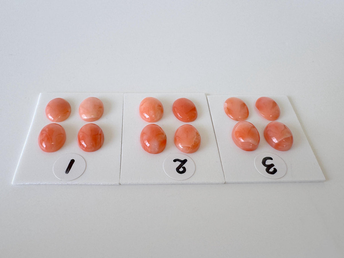 Deep Sea Coral Cabochons: Natural Orange/Pink Oval Gemstones, 9x7mm (4 pcs), Value Priced for Reason of Natural Defects