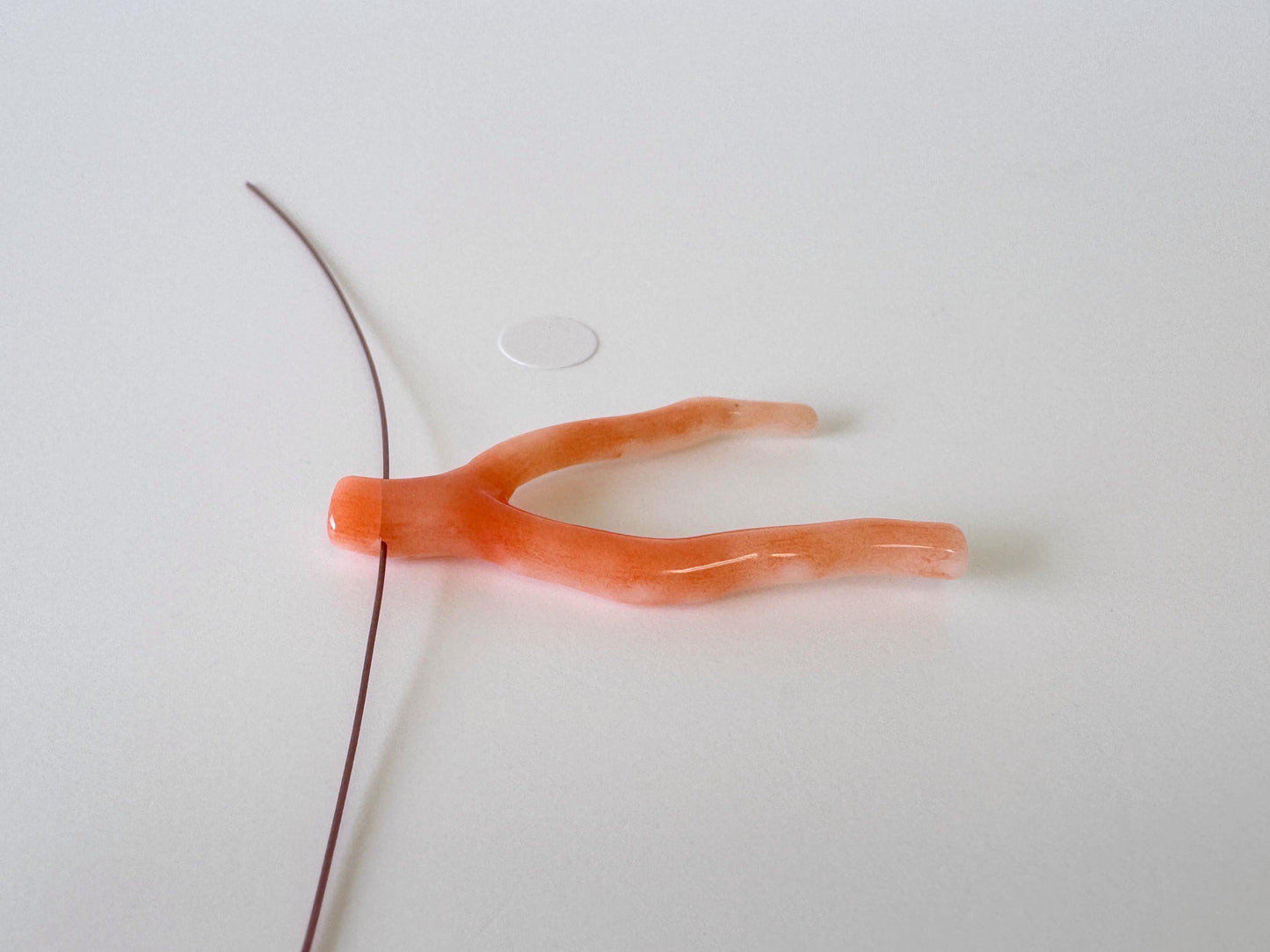 Japanese Pinkish Red coral (Very light red/white color Aka coral) branch, 39mm, side full hole, natural red color coral for jewelry making