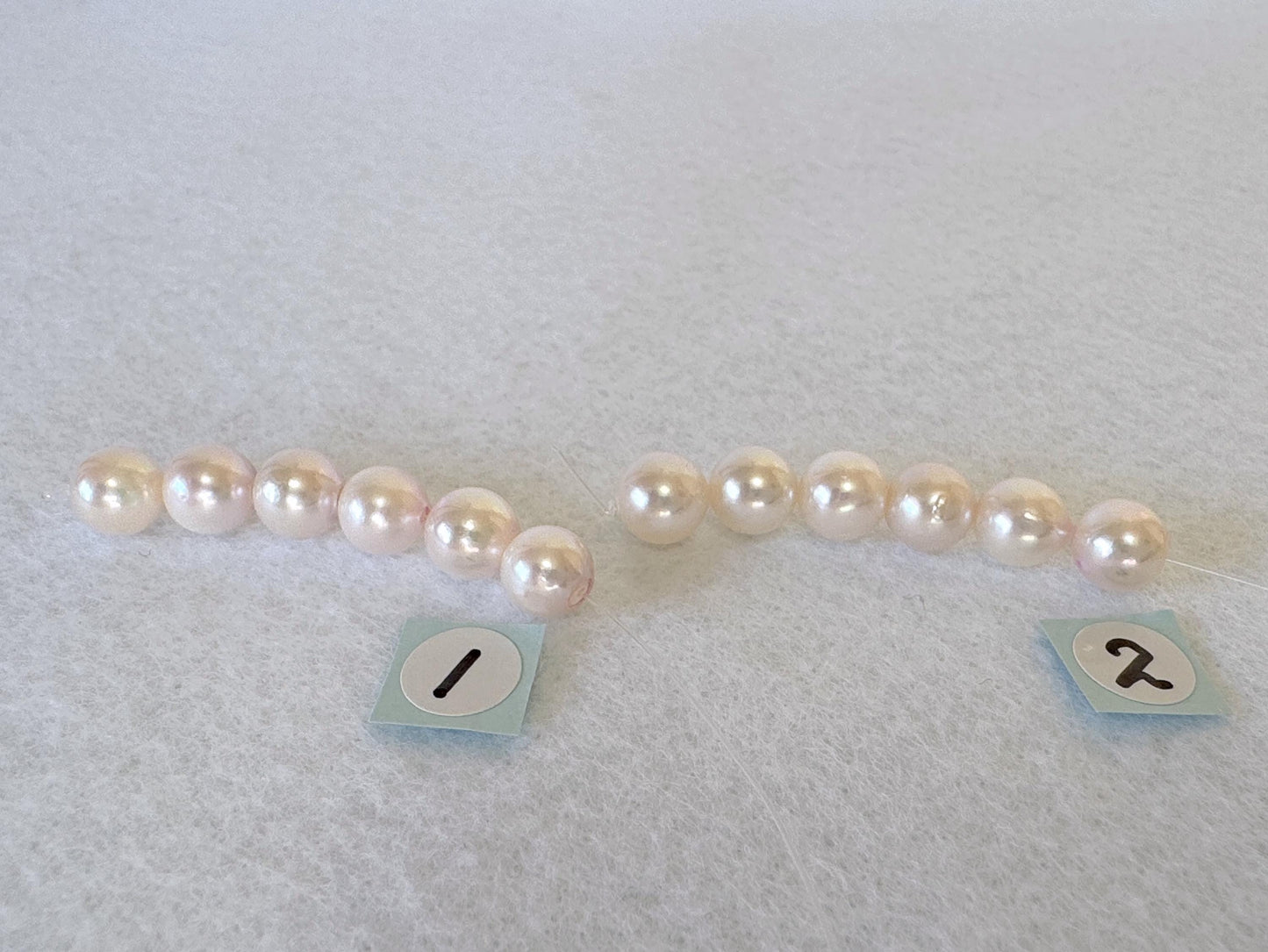 Japanese White/Pink Akoya Pearl Beads, 6.5-7mm, Mini Strand, Short Strand, 6 Pieces, Genuine Akoya Pearl, Cultured in Sea Water