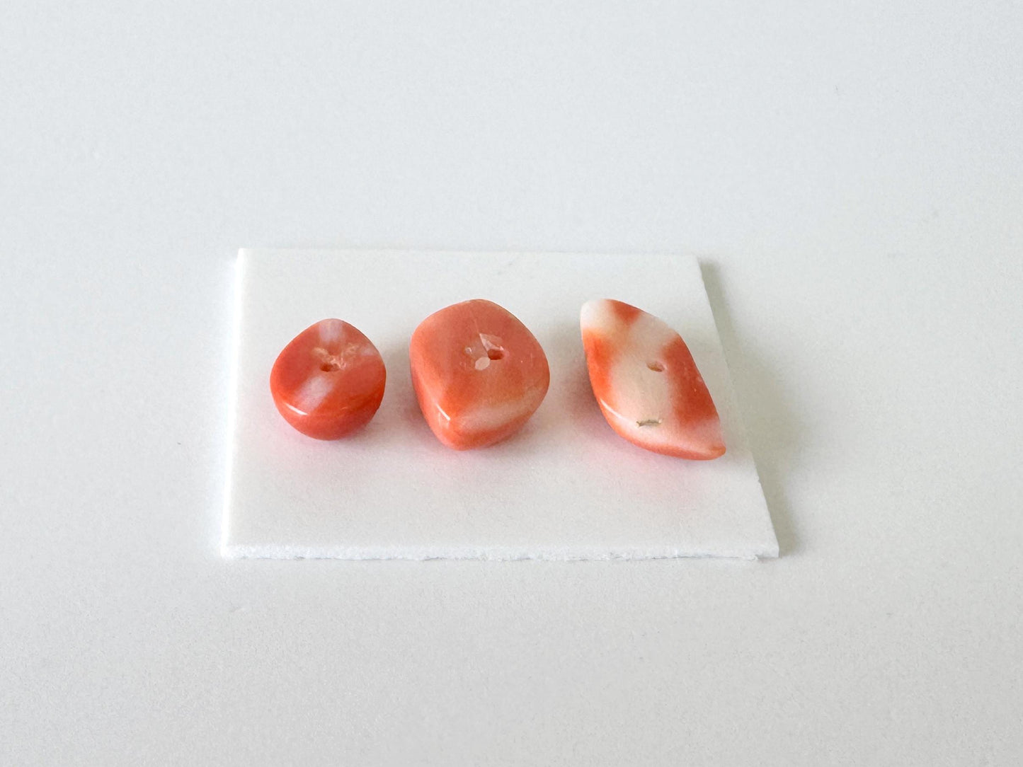 Momo Coral, Japanese Orange Unique Shaped Cabochon Set Of 3, Natural Flat Back - Half-Drilled | 9.2-13 X 6.6-8.2mm