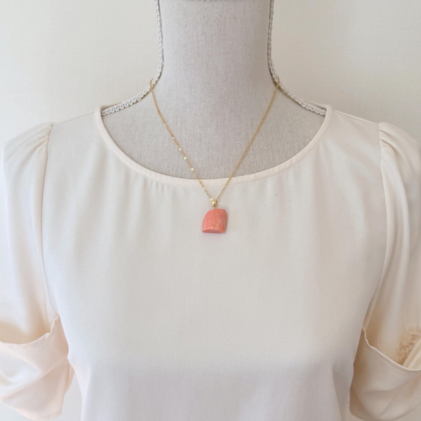 Natural Momo Coral Pendant: Japanese Pink Orange Coral, Gold-Plated Silver Bail