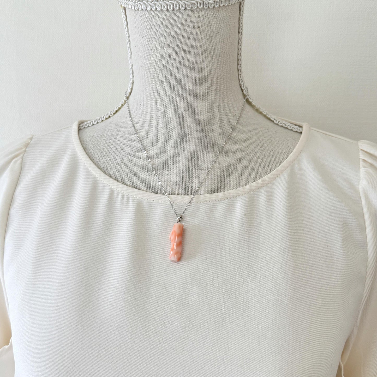 Coral Branch Pendant Natural, Pink Orange  Deep Sea Coral (27mm Length, Rhodium-Plated Silver Bail, Real Organic Jewelry)