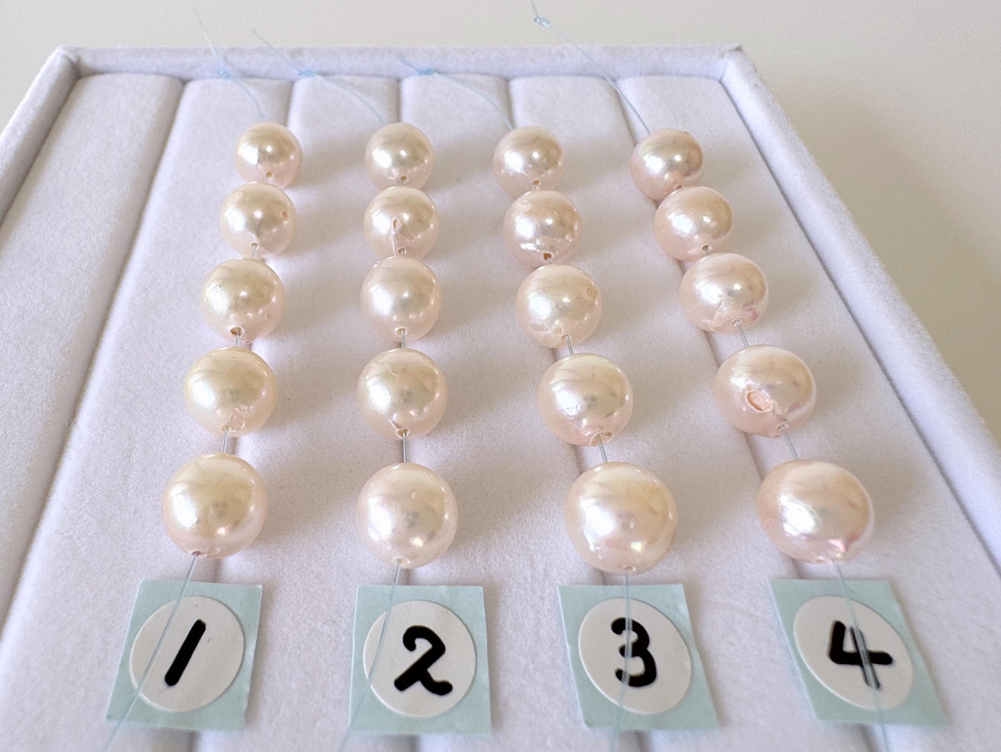 Japanese White/Pink Akoya Pearl Beads, 7.9-8.4mm, Mini Strand, Short Strand, 5 Pieces, Genuine Akoya Pearl, Cultured in Sea Water