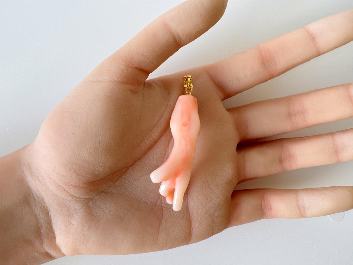 Coral Branch Pendant: Natural Pink Orange Deep Sea Coral - Gold-Plated Silver Bail, 48mm Length