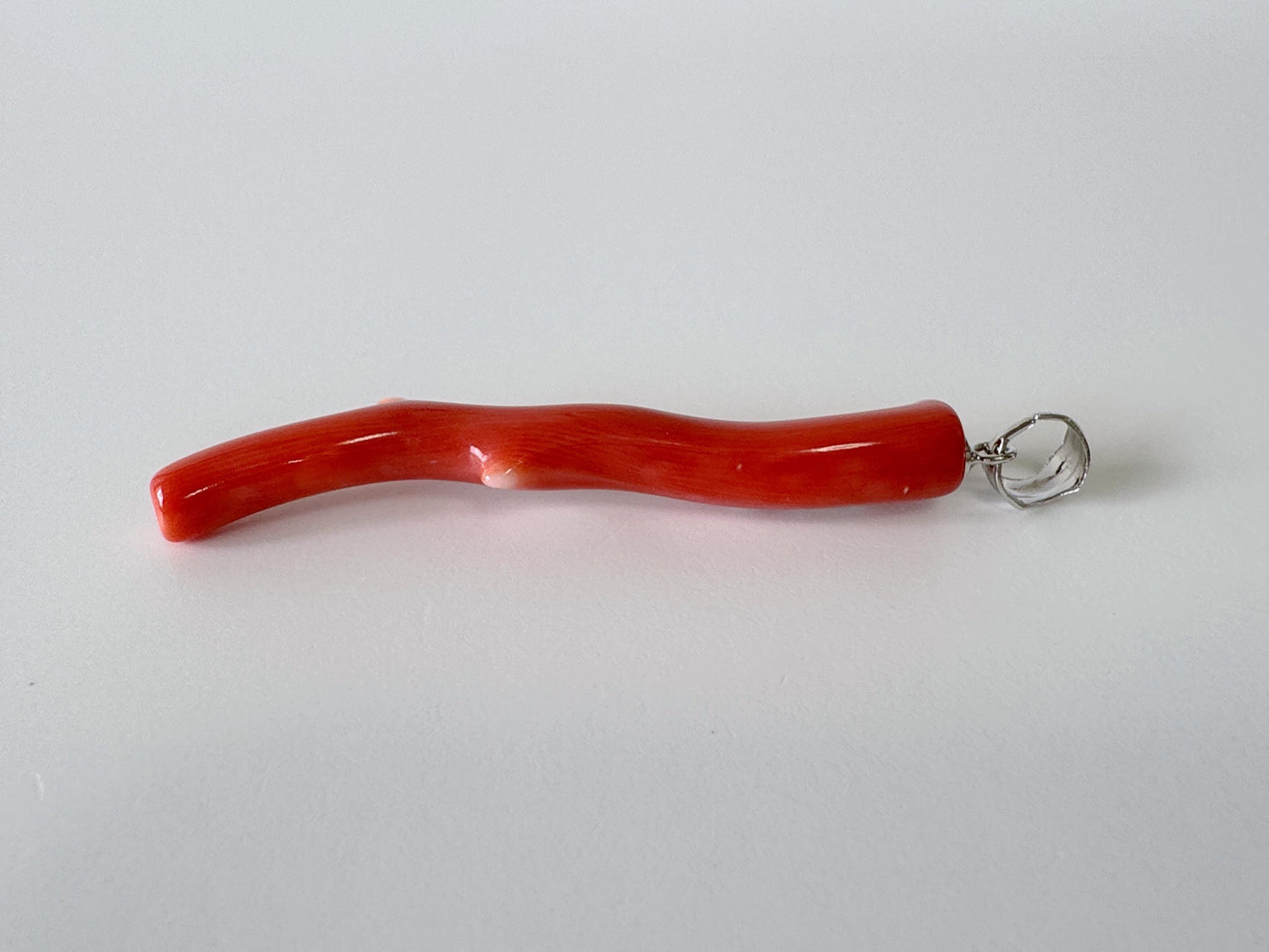 Natural  Momo coral branch pendant, 49mm, Natural Japanese Orange color coral branch pendant, Silver (Rhodium-Plated) bail