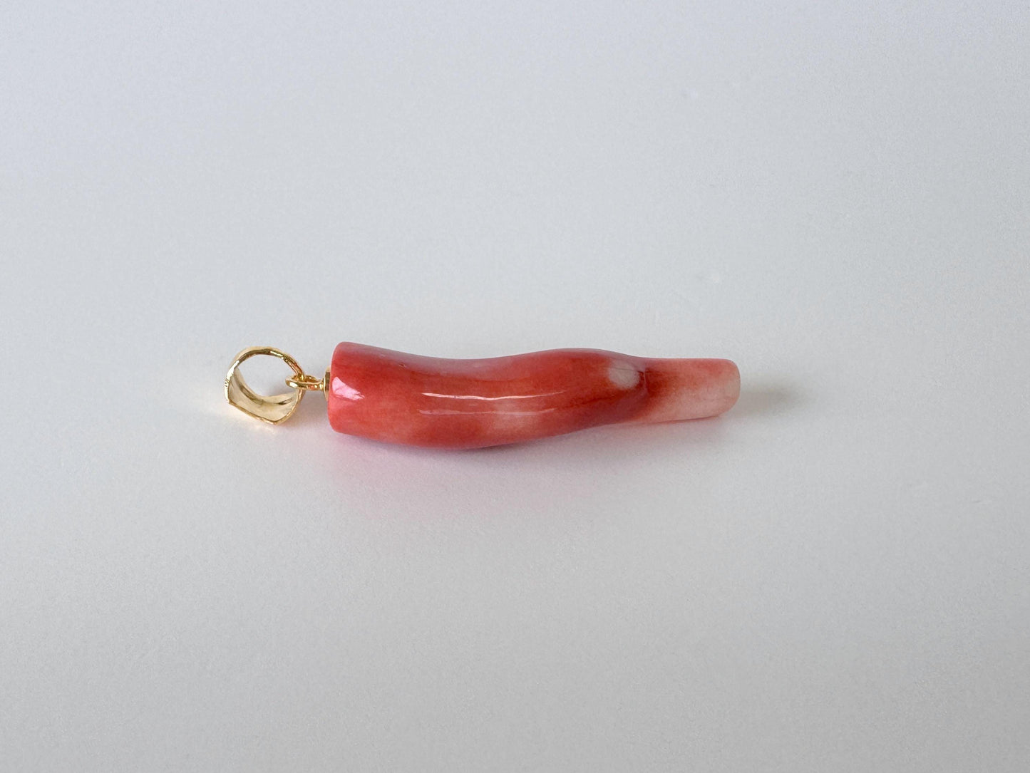 Momo Coral Branch Pendant Natural, Japanese Orange Coral (30mm, Silver Gold-Plated Bail, Genuine Jewelry)