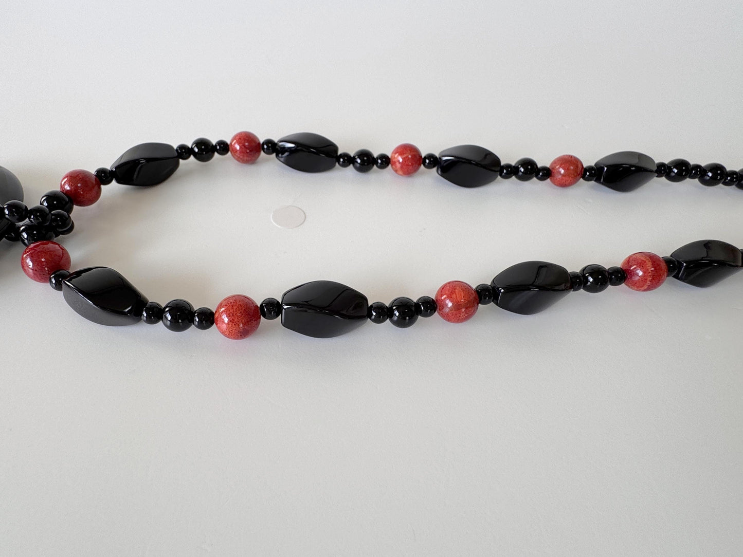 Onyx, Sponge Coral Necklace with Pendant, Silver Clasp
