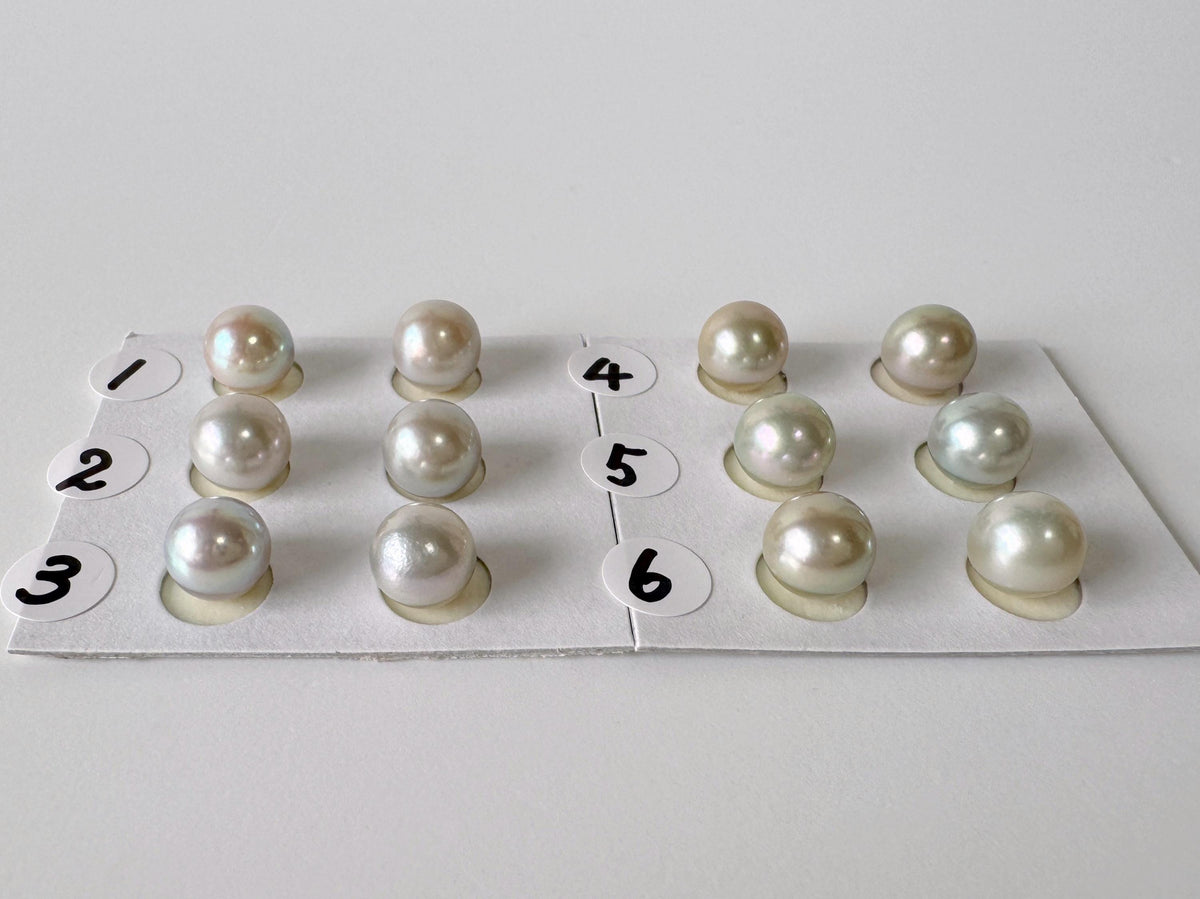 Japanese Blue/Silver (Cobalt Treated) Akoya Pearl 7.5-8mm, Half-Drilled loose, Price per pair, Salt water pearl