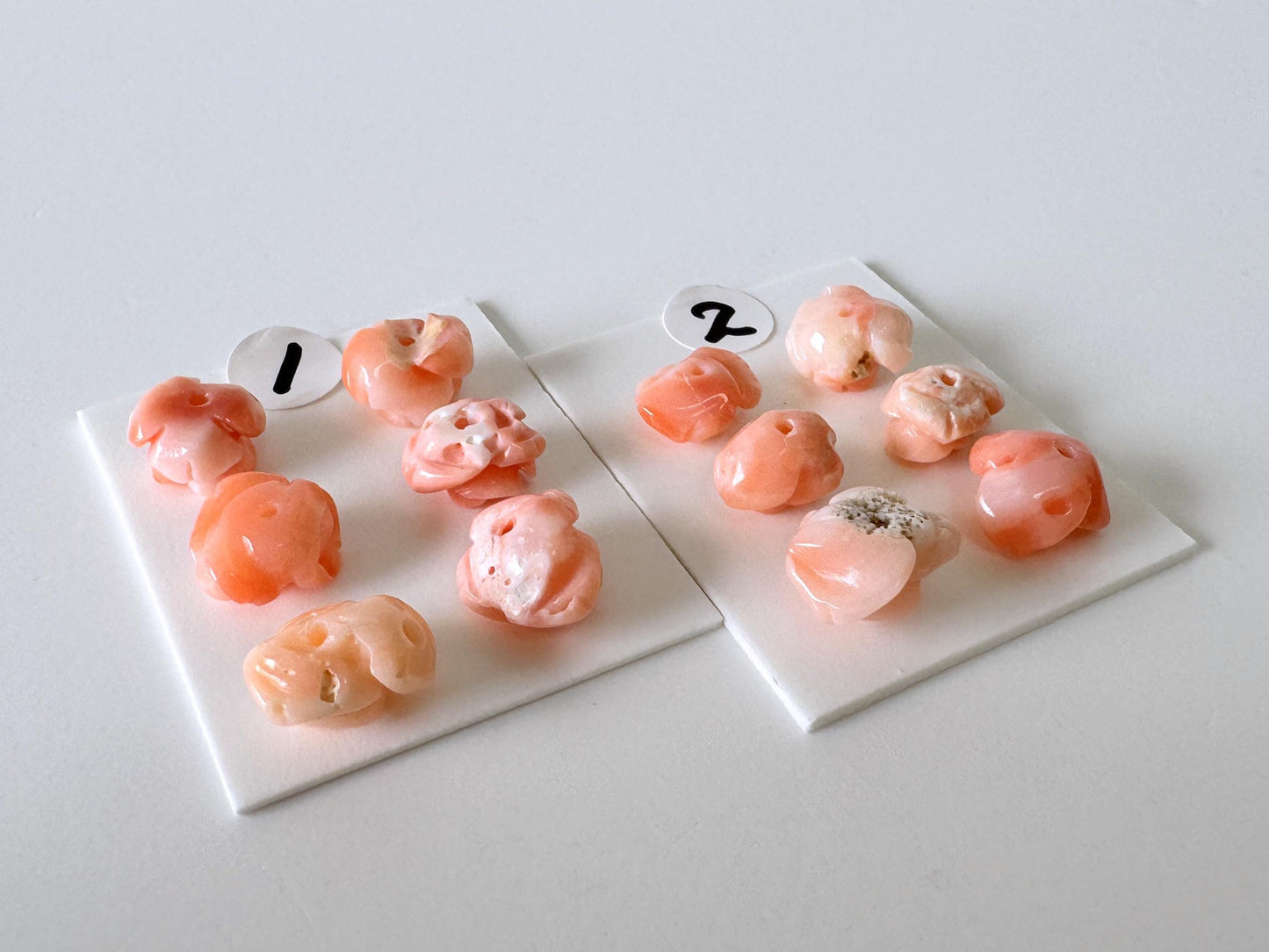 Pink Coral Rose Carvings Handmade Beads, Natural Deep Sea Coral (Value Priced Set, Drilled Holes, 6pcs 8.5-9.5mm)