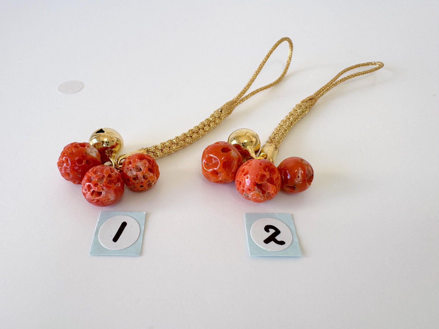 Lucky charm, Natural Aka (red) coral key strap, Netsuke strap, Natural color precious coral