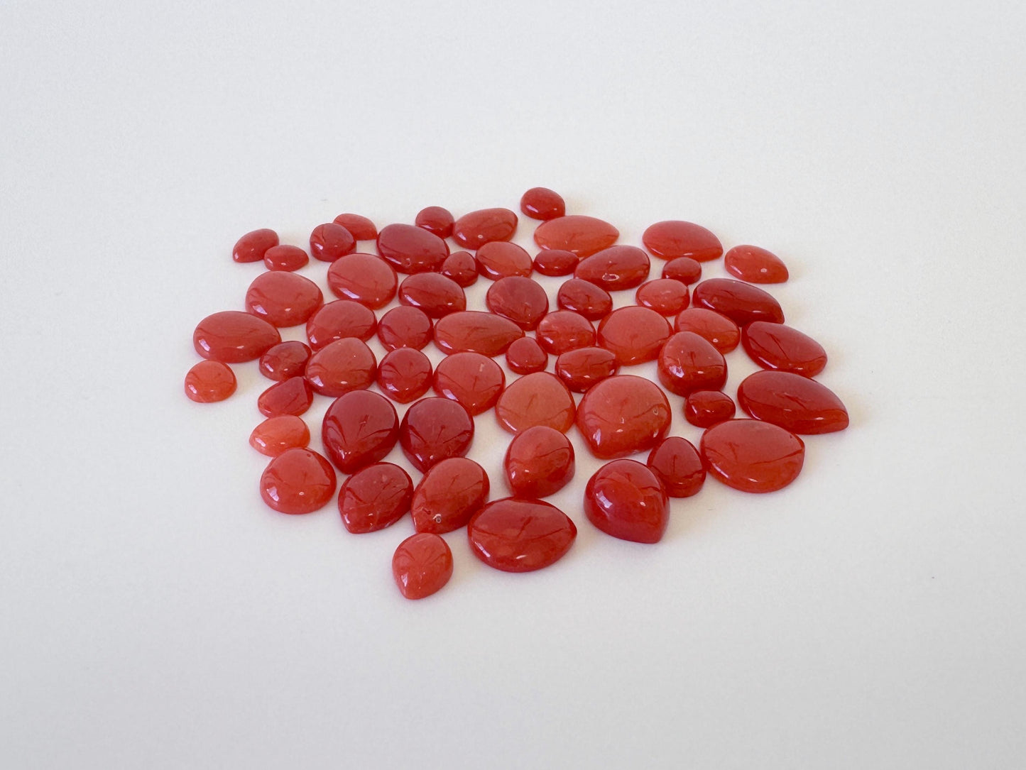 Red Mediterranean Coral Cabochons - Pear Shape Loose Stones - Natural Color, Jewelry Crafting, 57pcs Value Priced Pack