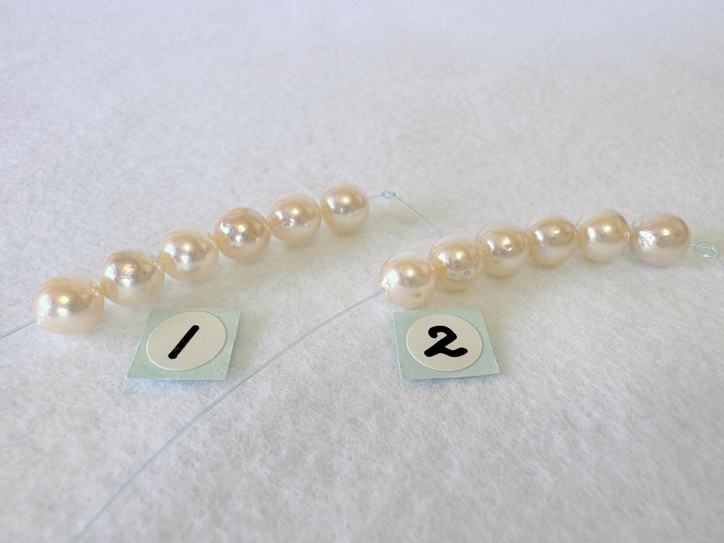 Japanese White/Pink Akoya Pearl Beads, 6.5-7mm, Mini Strand, Short Strand, 6 Pieces, Genuine Akoya Pearl, Cultured in Sea Water