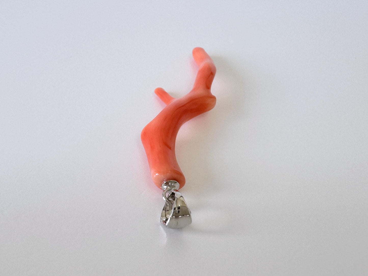 Coral Branch Pendant Natural Deep Sea Coral: Orange Pink Coral Jewelry Accent, Silver Bail (50mm Length, Lightweight Design)